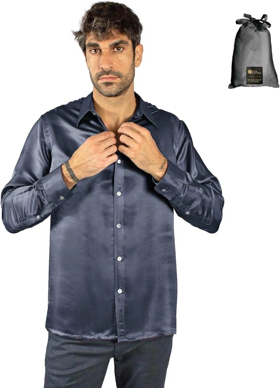 Luxury Artisan Silk Shirt for Men, Washable Pure Natural Silk 27 Mm Long Sleeves