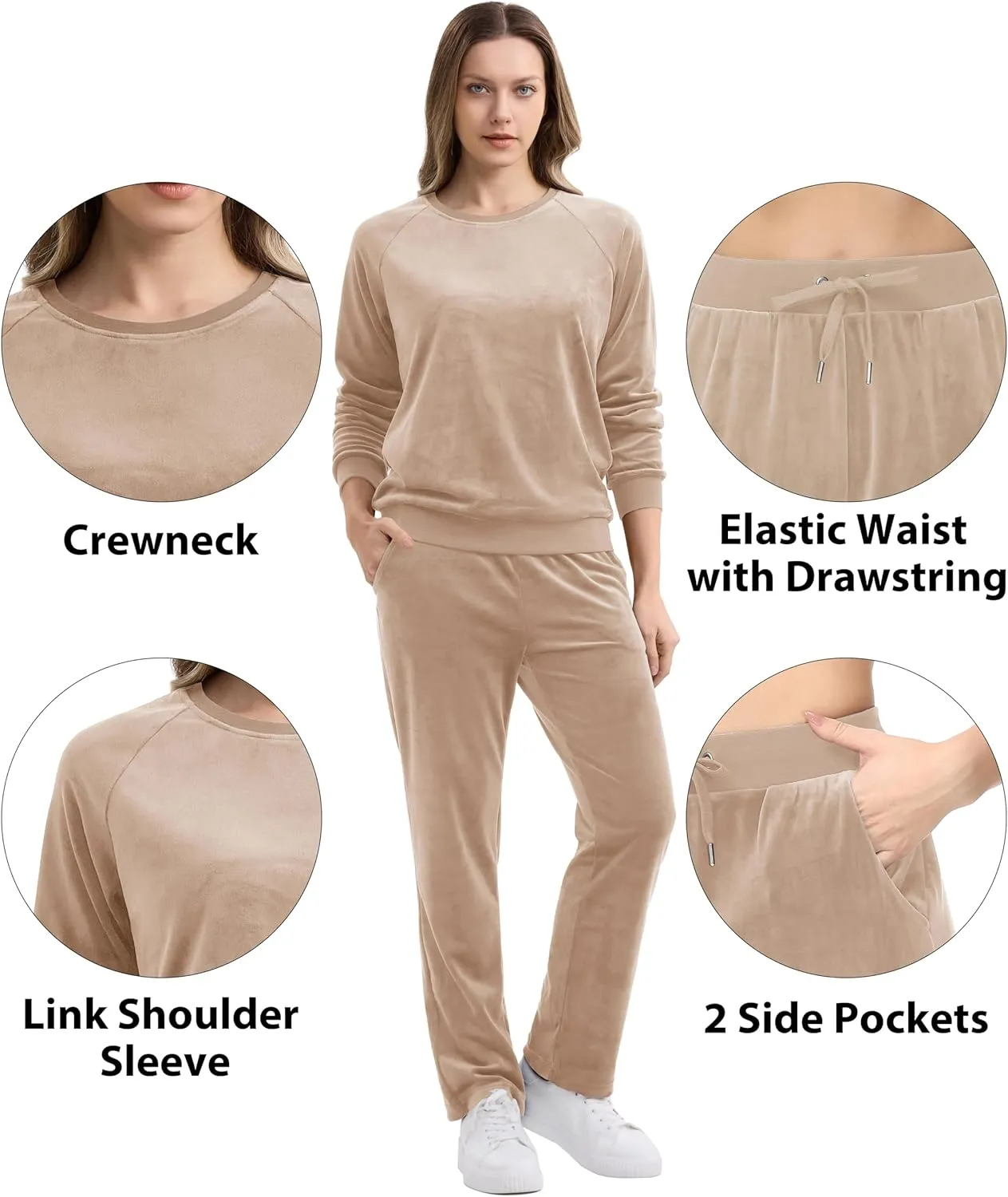 MAGCOMSEN Women's Velour Tracksuit 2 Piece Outfits Long Sleeve Sweatsuits Crewneck Pullover and Jogger Pants Lounge Sets