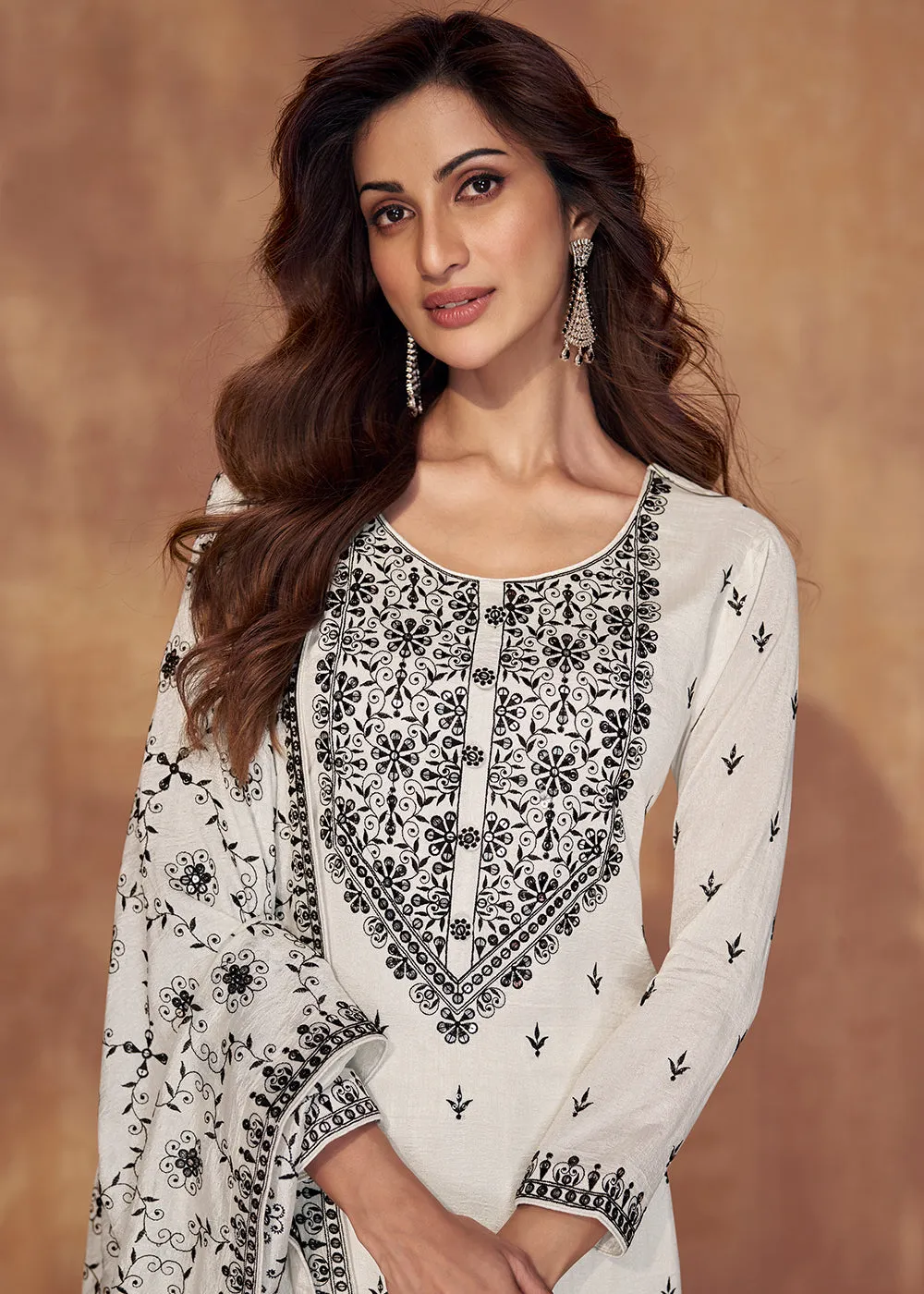 Marvelous White Sequins & Thread Work Festive Salwar Suit