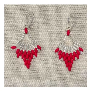 MEH Red Fan Beaded Earrings