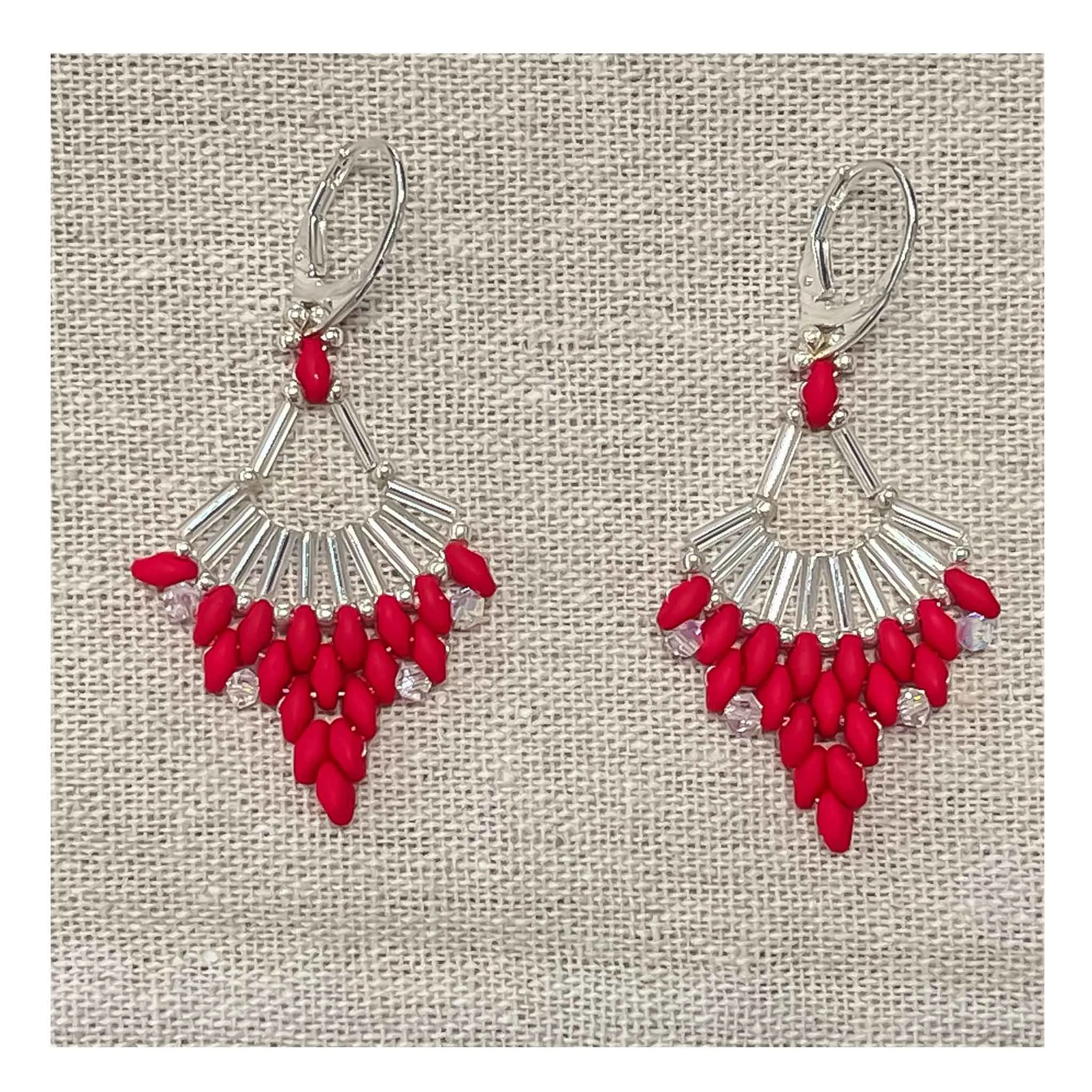 MEH Red Fan Beaded Earrings