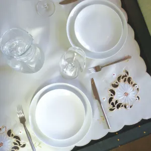 Natural Floral Embroidered Tablecloth Overlay