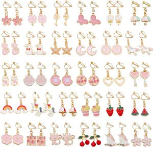 NEWITIN 30 Pairs Clip on Earrings for Women Hypoallergenic Earring Dress up Jewelry Non Piercing Earring Set Clip on Cute Pink Earrings for Women
