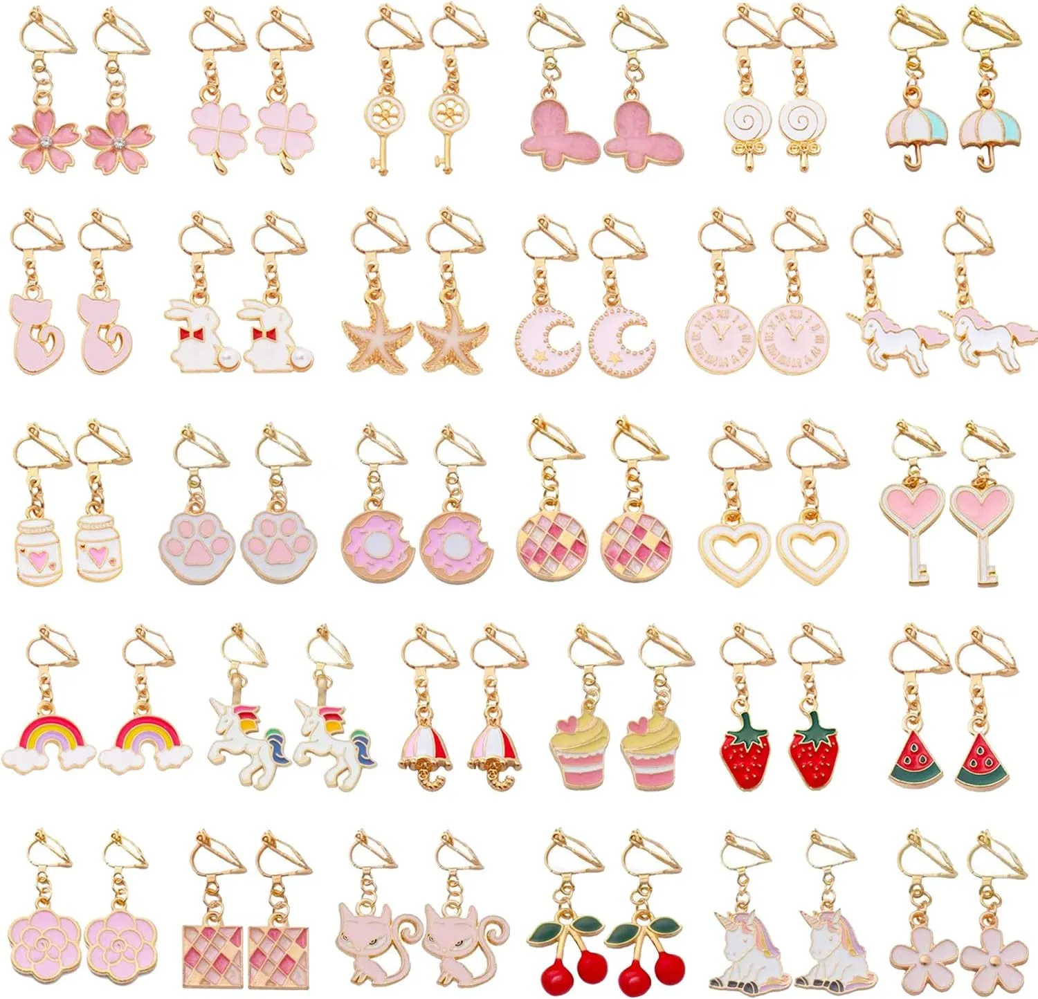 NEWITIN 30 Pairs Clip on Earrings for Women Hypoallergenic Earring Dress up Jewelry Non Piercing Earring Set Clip on Cute Pink Earrings for Women
