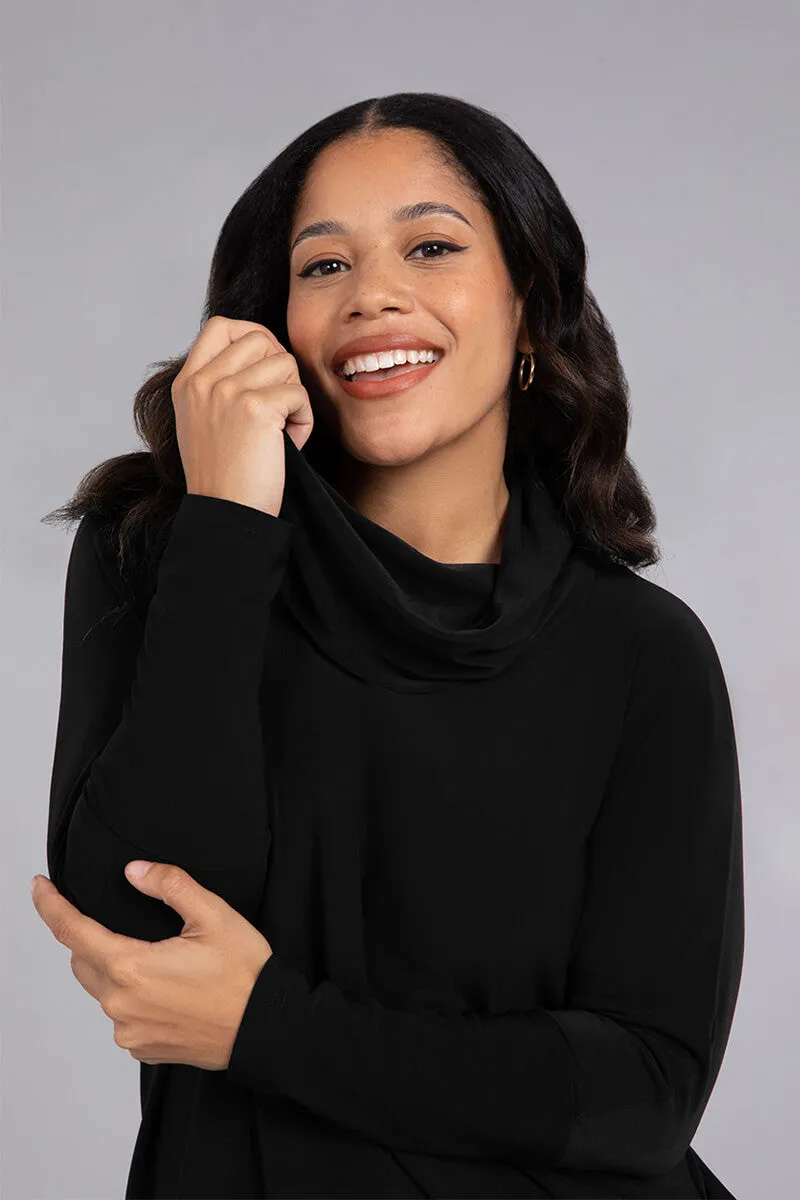 Nu Cinch Cowl Neck Top | Black