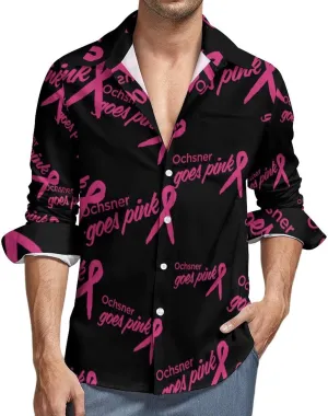 Ochsner Goes Pink Long Sleeve Hawaiian Shirt Men Casual Button Down Cuban Collar Beach Shirts