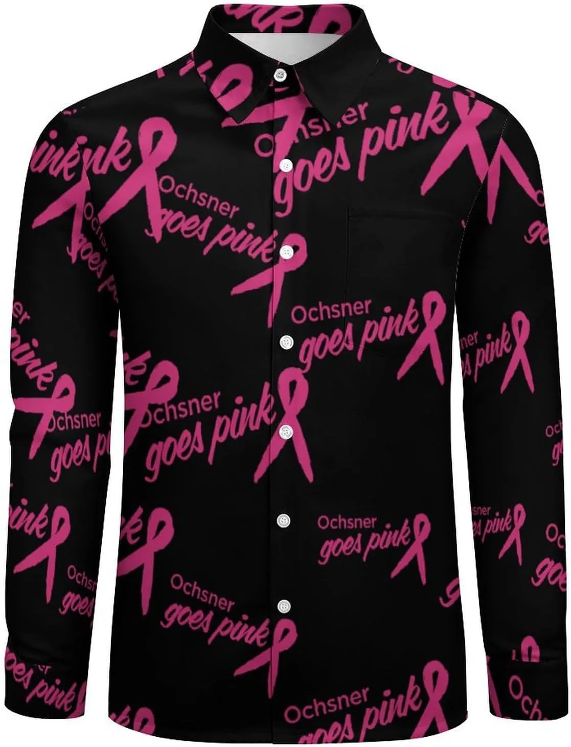 Ochsner Goes Pink Long Sleeve Hawaiian Shirt Men Casual Button Down Cuban Collar Beach Shirts
