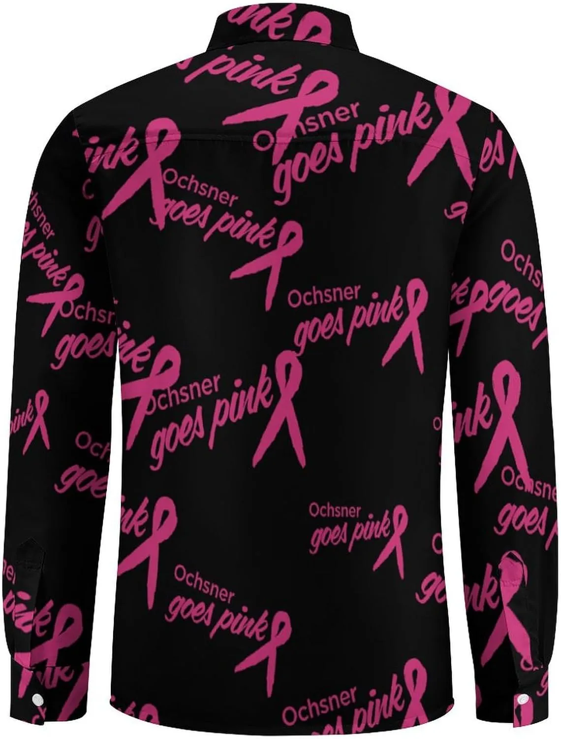 Ochsner Goes Pink Long Sleeve Hawaiian Shirt Men Casual Button Down Cuban Collar Beach Shirts