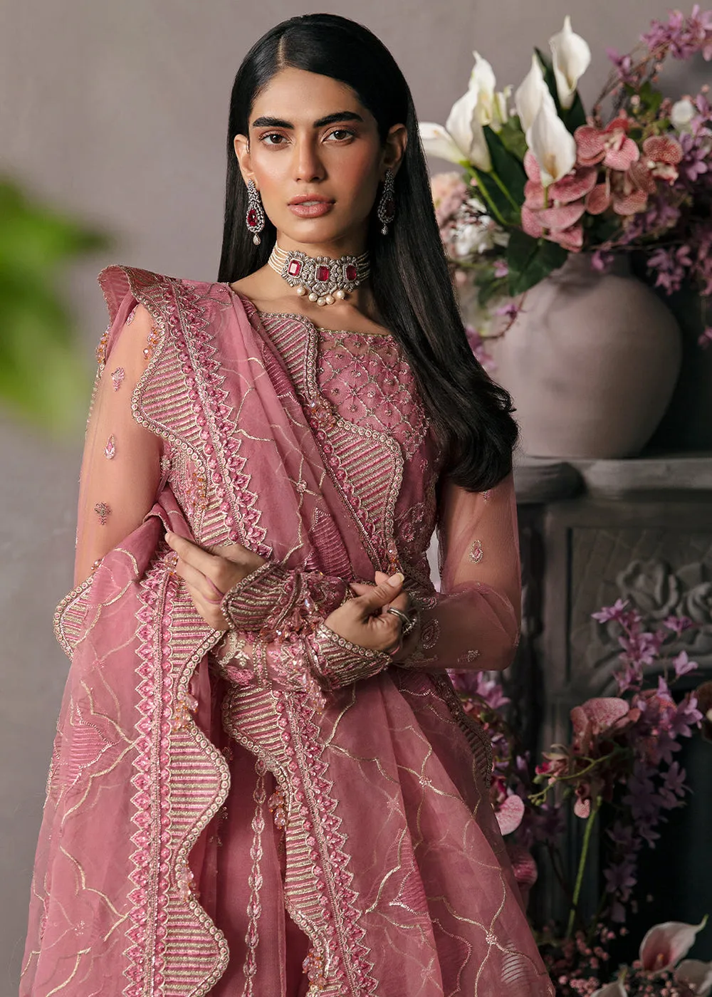 Pink Pakistani Lehenga - Afrozeh La Fuchsia Formals '23 - SALMON