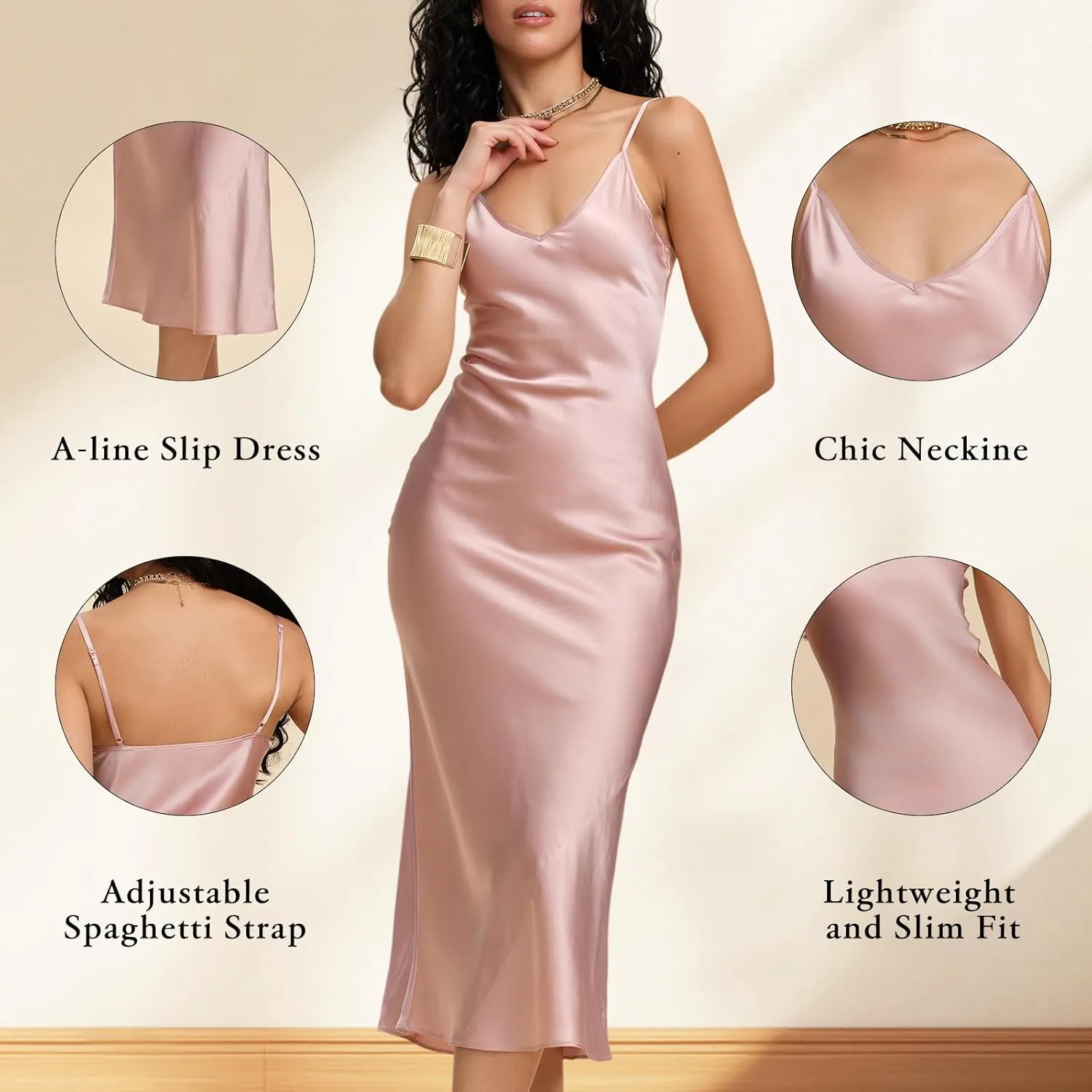 Pure Mulberry Silk Dress for Women Summer Slip Long Dress A Line Sleeveless Cocktail Guest Party V-Neck Sexy Dresses