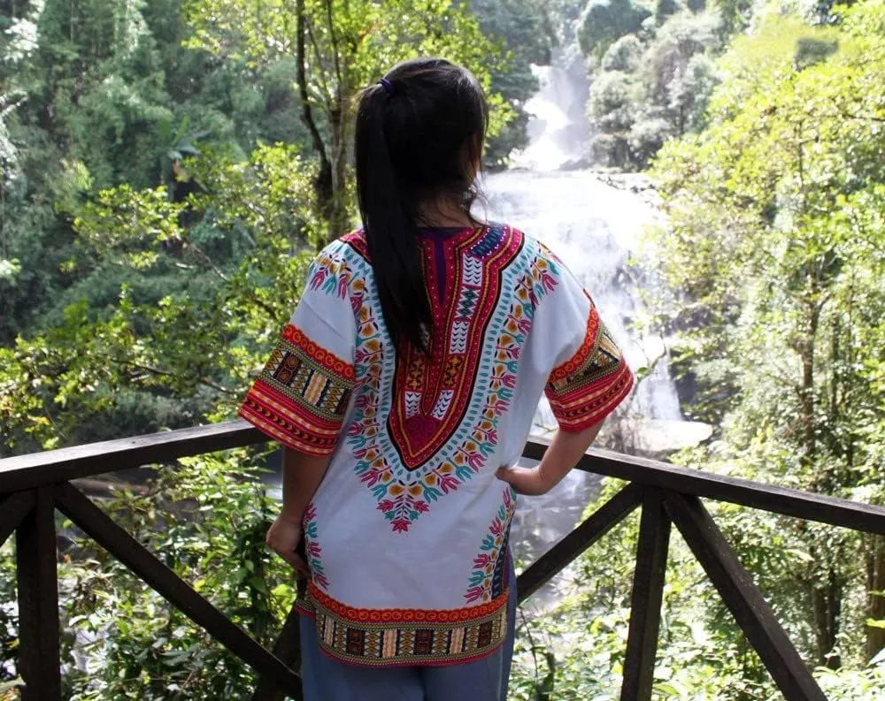 RaanPahMuang Brand Unisex Bright African White Dashiki Cotton Shirt