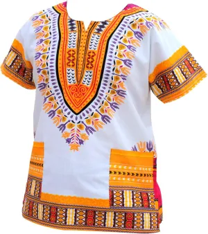 RaanPahMuang Brand Unisex Bright African White Dashiki Cotton Shirt