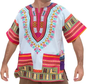 RaanPahMuang Brand Unisex Bright African White Dashiki Cotton Shirt