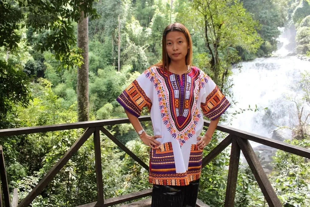 RaanPahMuang Brand Unisex Bright African White Dashiki Cotton Shirt