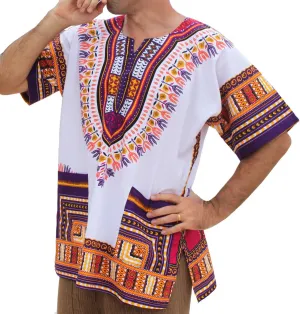 RaanPahMuang Brand Unisex Bright African White Dashiki Cotton Shirt