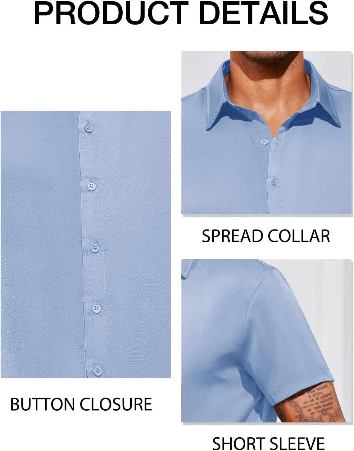 Runcati Mens Luxury Satin Silk Dress Shirts Casual Button Down Short Sleeve Prom Party Wedding Shirt