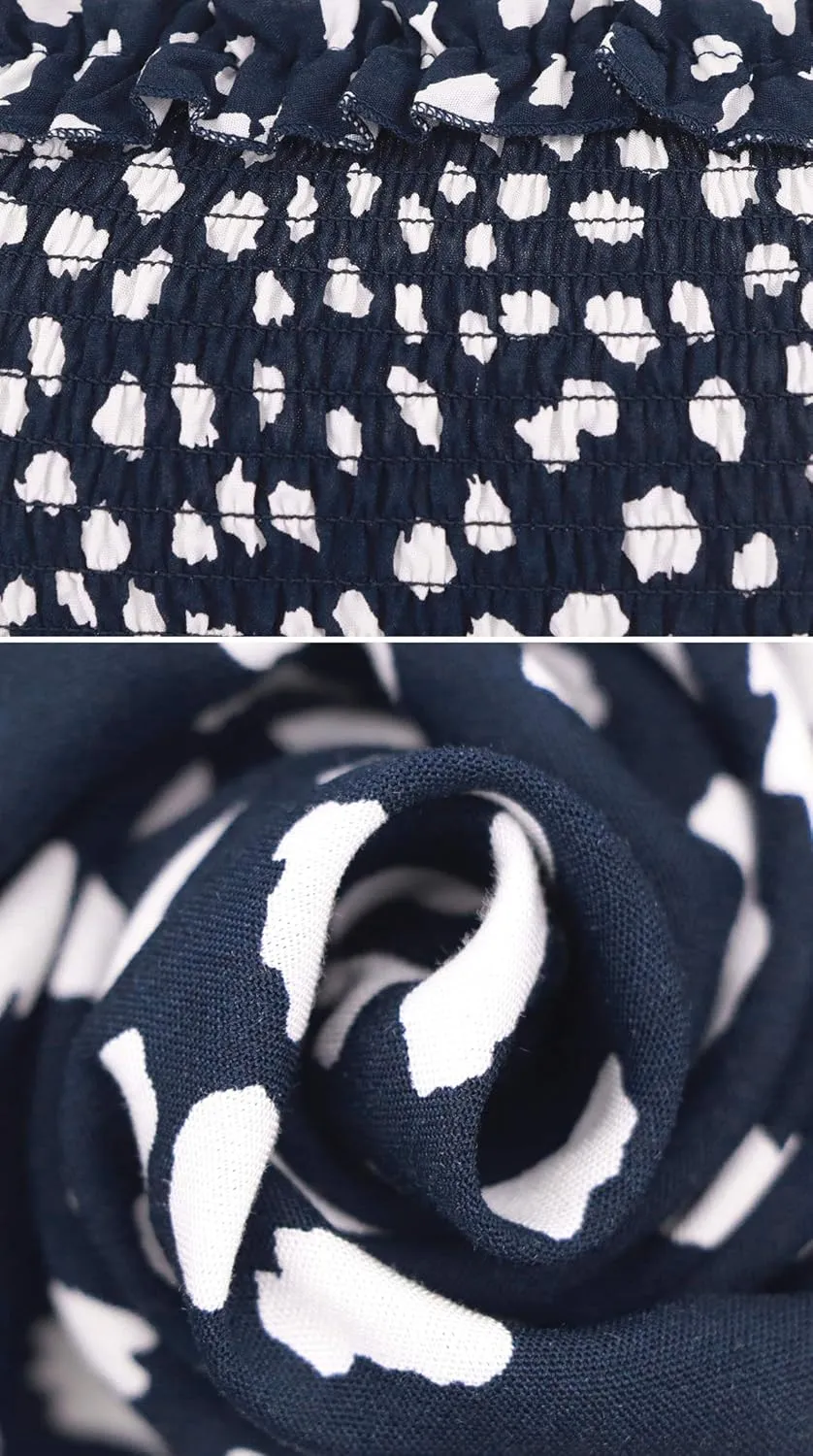 R.Vivimos Women's Summer Straps Cotton Irregular Polka Dot Ruffles Midi Dress