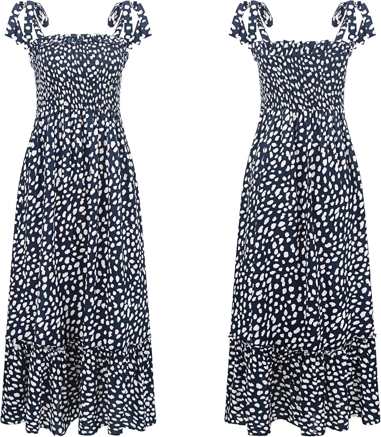 R.Vivimos Women's Summer Straps Cotton Irregular Polka Dot Ruffles Midi Dress