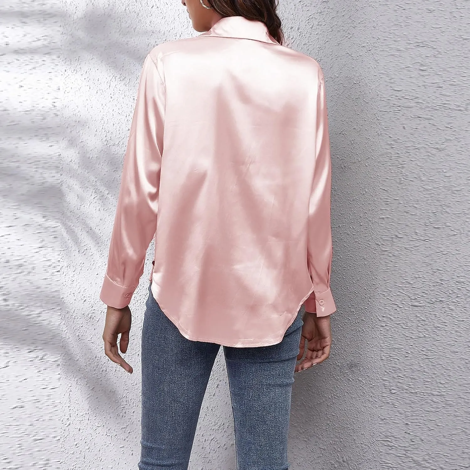 Satin Button Down Shirts for Women,Women's Silk Blouse Long Sleeve Lady Dressy Shirt Casual Office Work Blouses Tops
