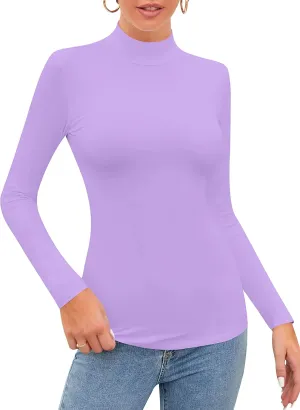 SHEIUGU Womens Long Sleeve Sleeveless Mock Turtle Neck Tops Basic Stretchy Fitted Underwear Layer Tee Shirts
