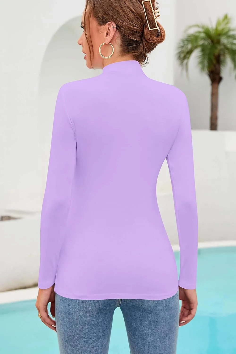 SHEIUGU Womens Long Sleeve Sleeveless Mock Turtle Neck Tops Basic Stretchy Fitted Underwear Layer Tee Shirts