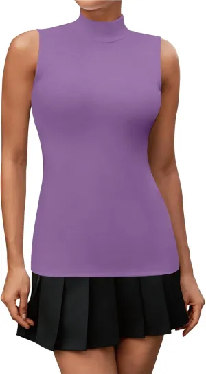 SHEIUGU Womens Mock Turtleneck Long Sleeve Sleeveless Tops Stretch Fitted Underwear Layer Tee Shirts Tops
