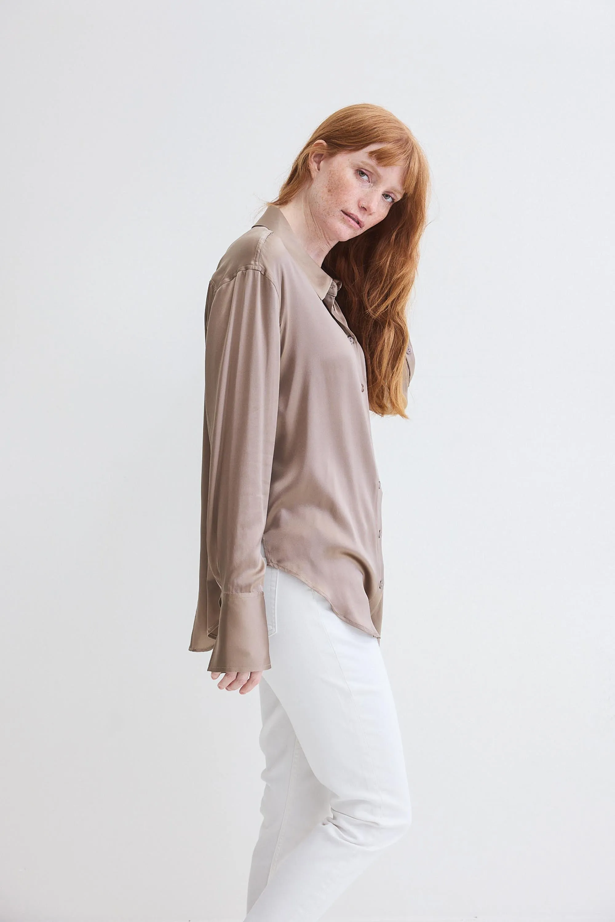 Shift Your Gaze Silk Button Down Blouse