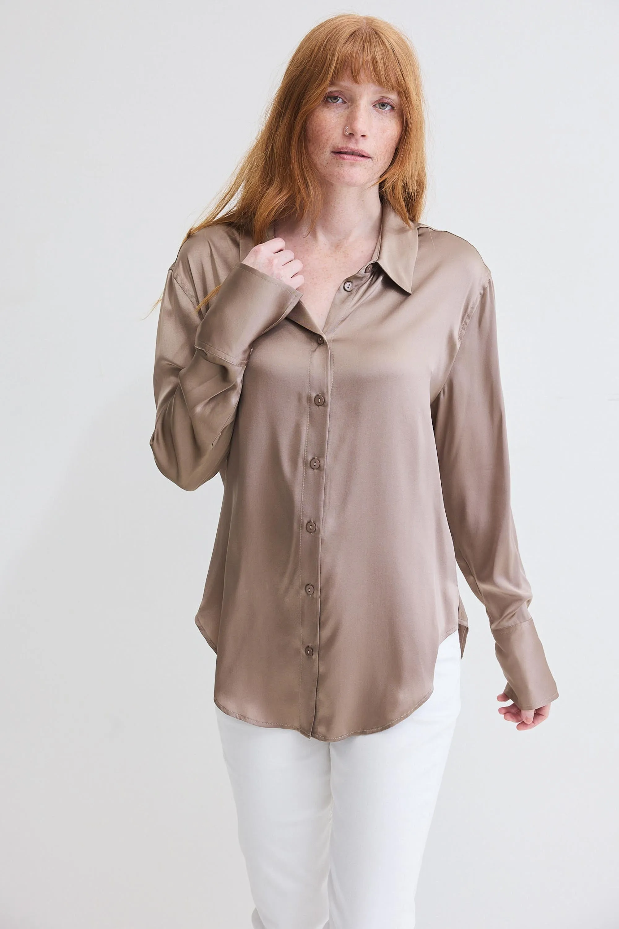 Shift Your Gaze Silk Button Down Blouse