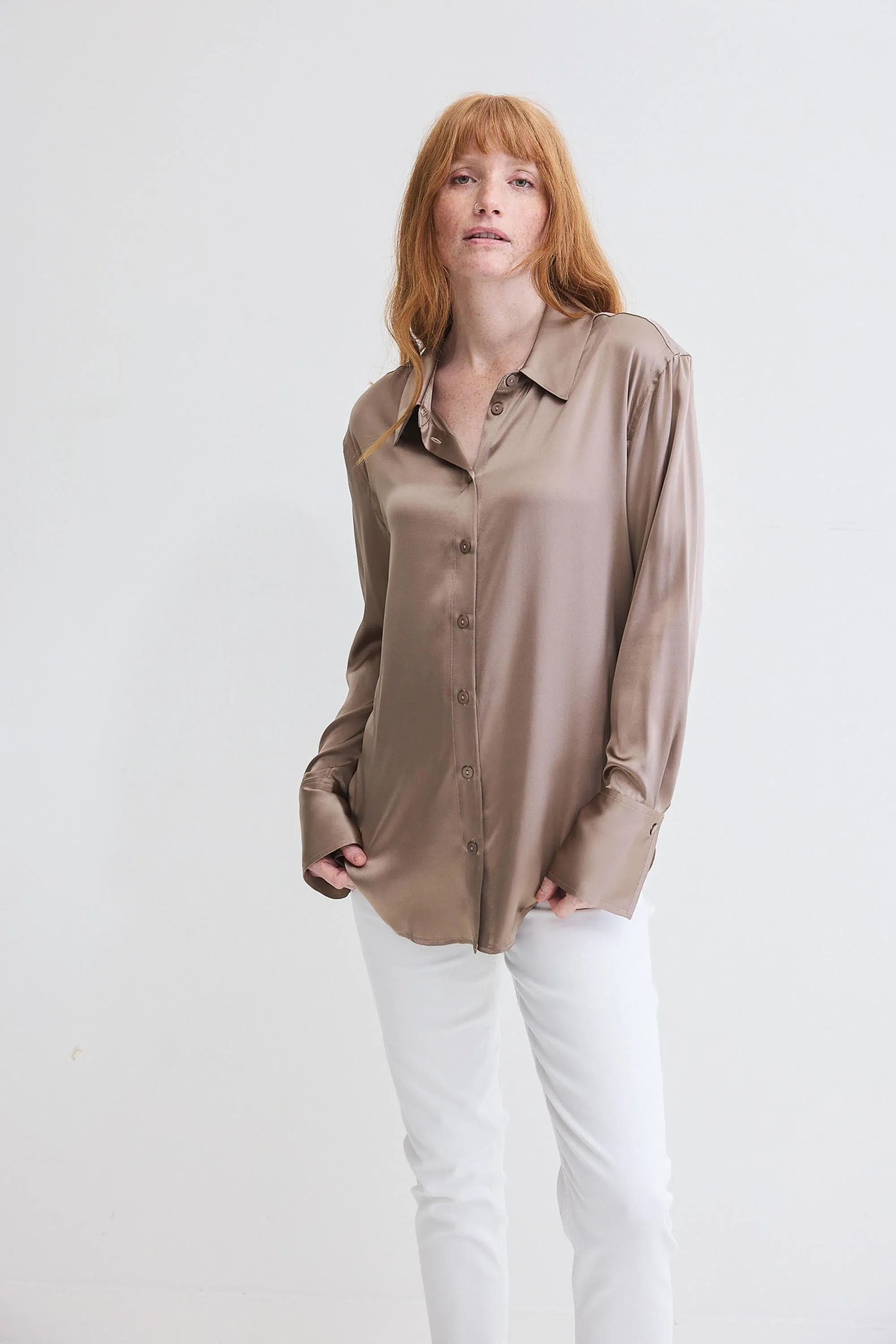 Shift Your Gaze Silk Button Down Blouse