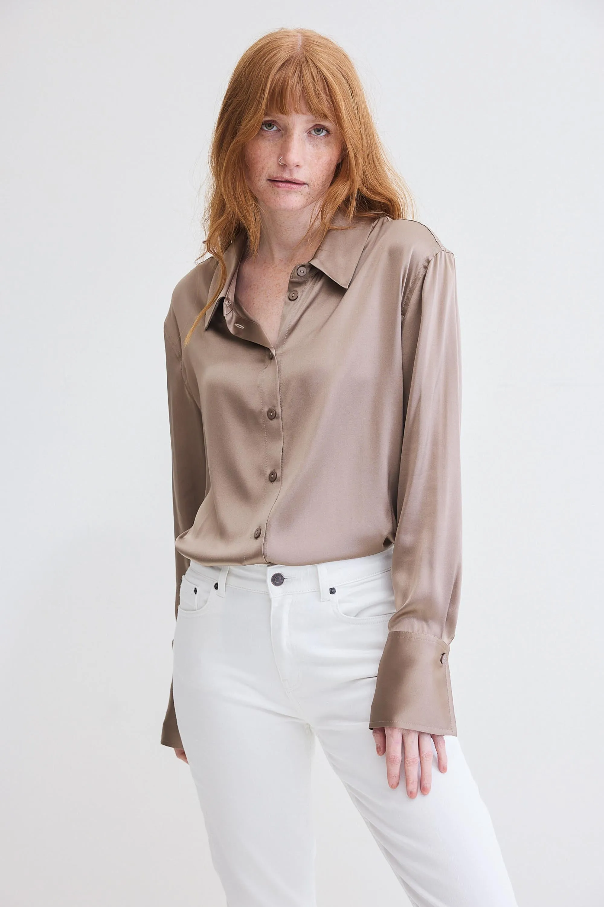 Shift Your Gaze Silk Button Down Blouse
