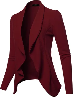 SSOULM Women's Long Sleeve Classic Draped Open Front Lightweight Blazer with Plus Size