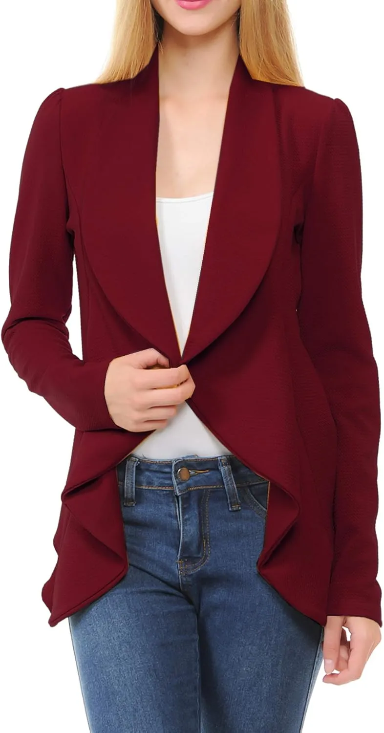 SSOULM Women's Long Sleeve Classic Draped Open Front Lightweight Blazer with Plus Size