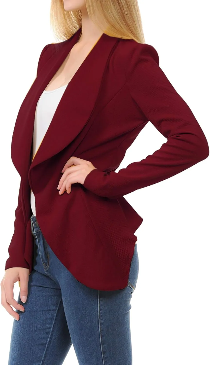 SSOULM Women's Long Sleeve Classic Draped Open Front Lightweight Blazer with Plus Size