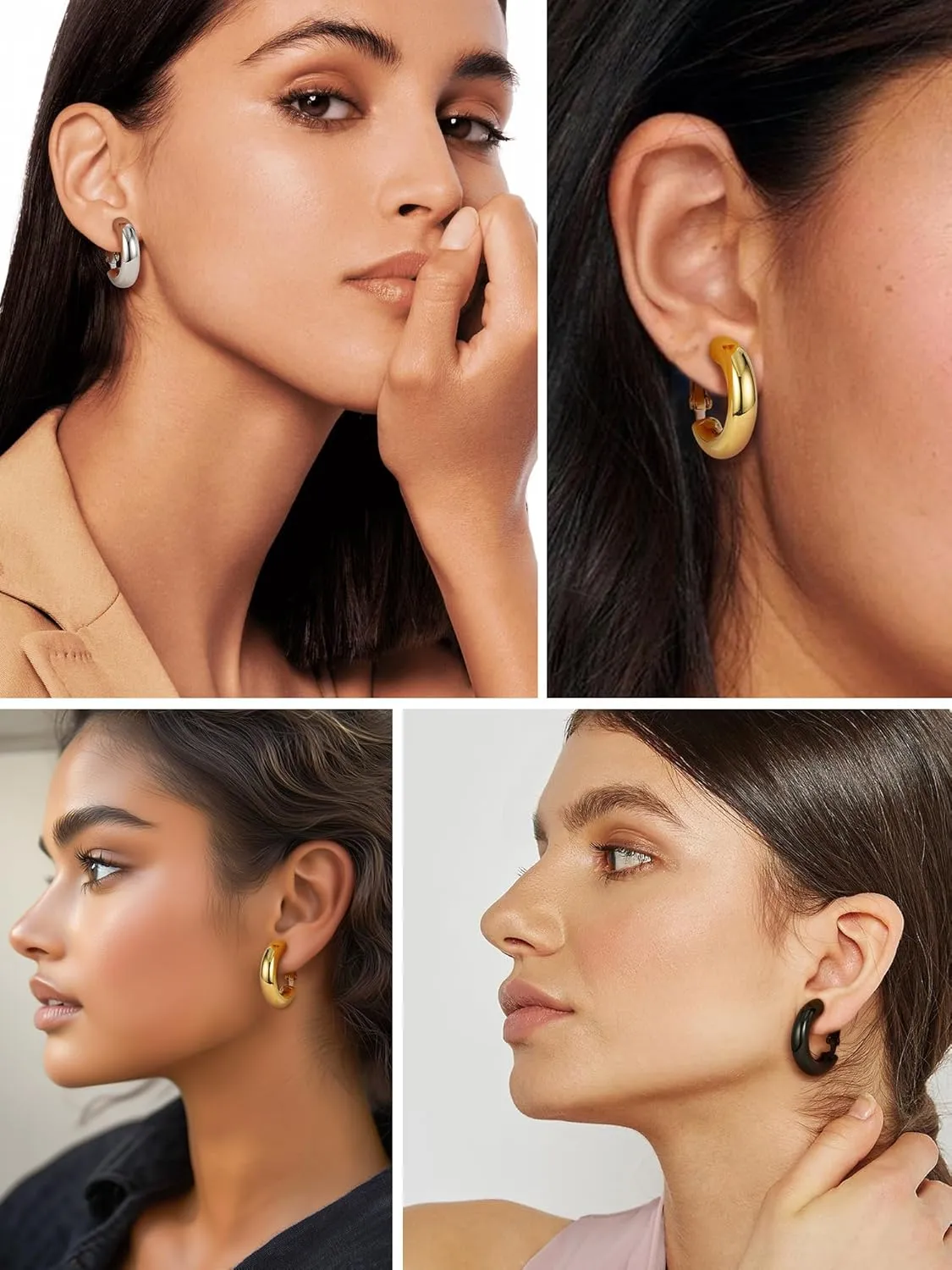 Stainless Steel Chunky Hoop Earrings For Women, Minimalist and Chic, Black/Gold Plated, Round Hoops Earrings Hypoallergenic, Size: 30mm/40mm/60mm/80mm, Come with Box