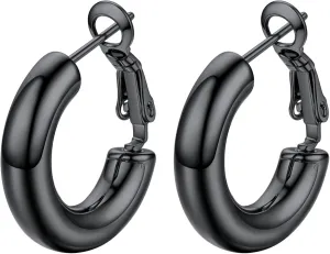 Stainless Steel Chunky Hoop Earrings For Women, Minimalist and Chic, Black/Gold Plated, Round Hoops Earrings Hypoallergenic, Size: 30mm/40mm/60mm/80mm, Come with Box