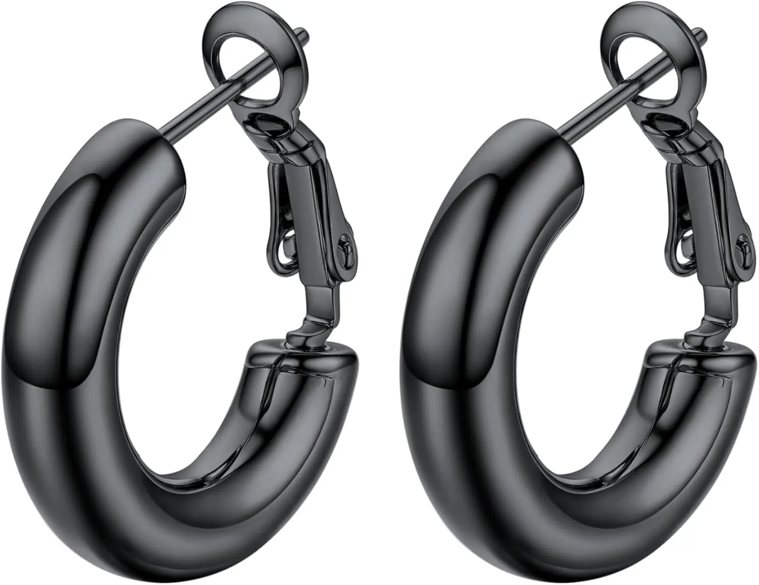 Stainless Steel Chunky Hoop Earrings For Women, Minimalist and Chic, Black/Gold Plated, Round Hoops Earrings Hypoallergenic, Size: 30mm/40mm/60mm/80mm, Come with Box