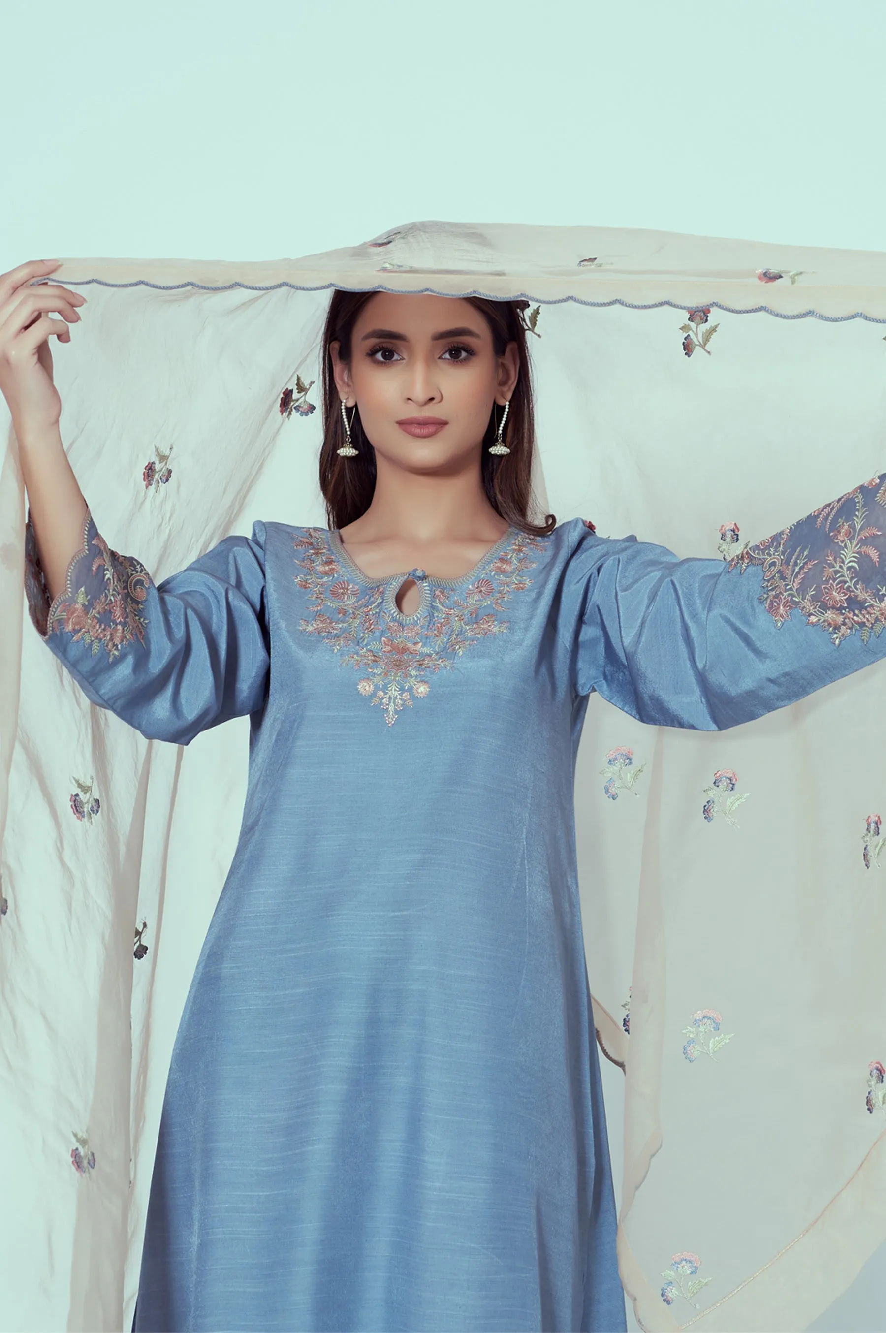 Stitched 3 Piece Embroidered Rawsilk Suit