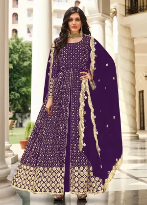Supreme Purple Sequins Wedding Pant Style Anarkali