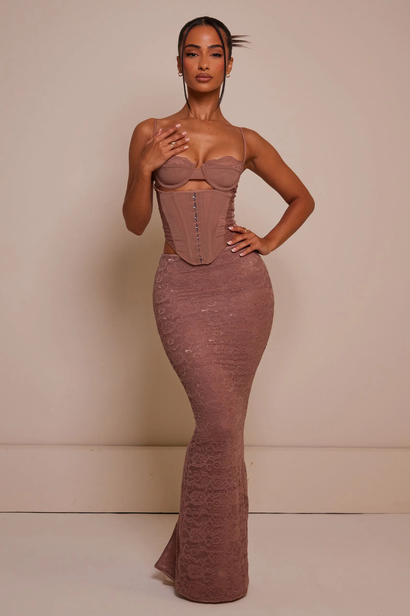 The Lace cup corset midaxi set - Mauve