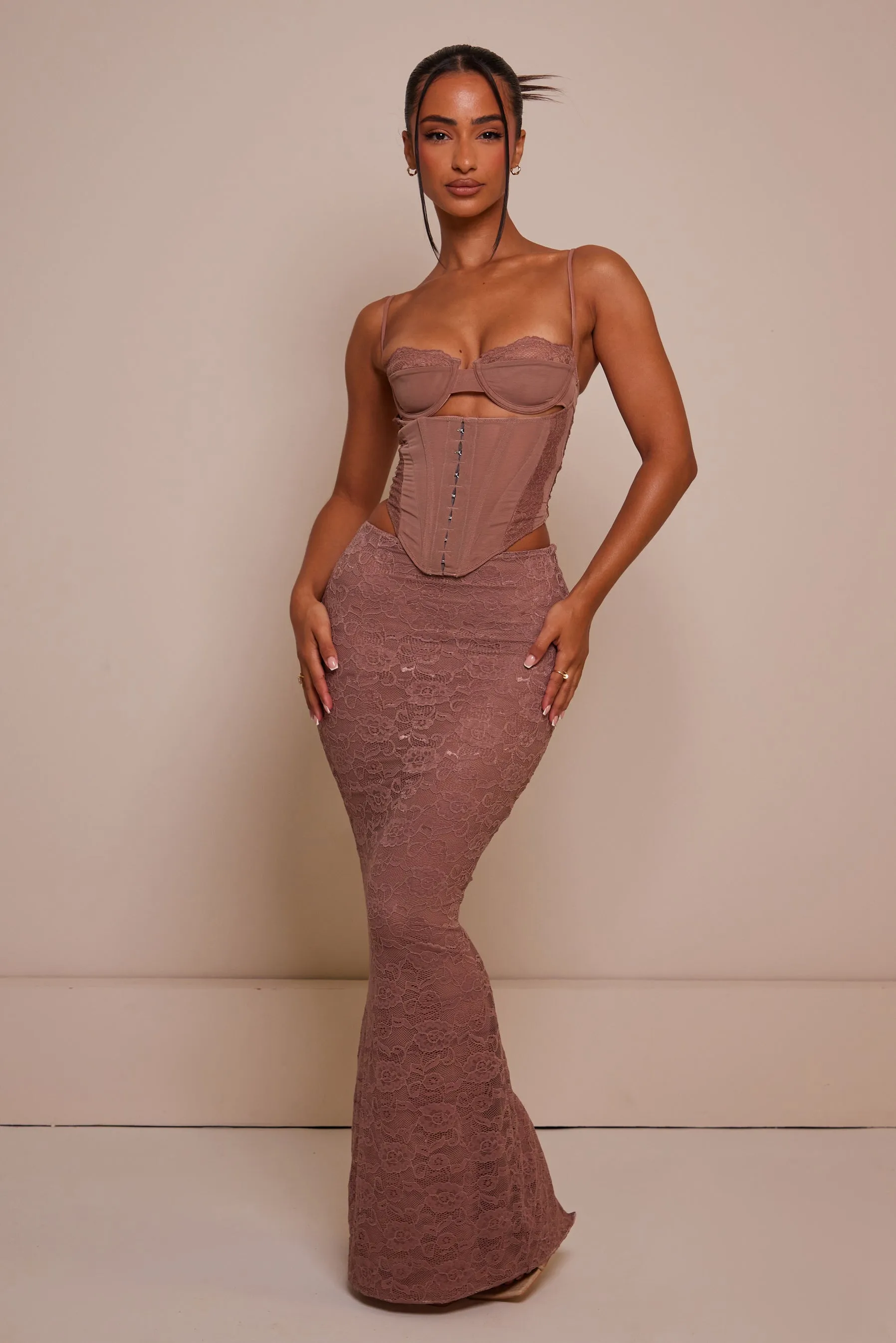 The Lace cup corset midaxi set - Mauve