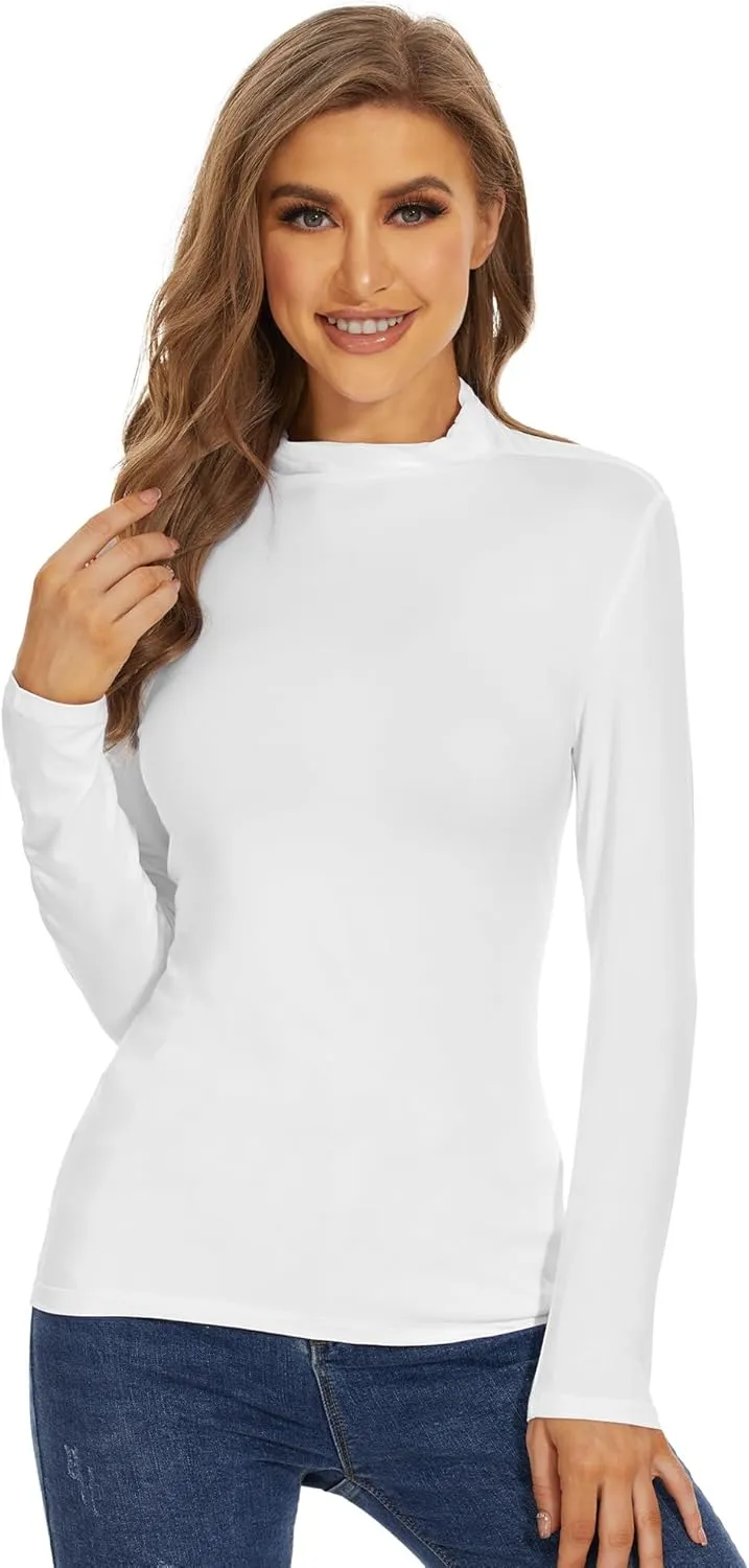 WiWi Women's Mock Turtleneck Pullover Tops Long Sleeve Pajama Top Viscose from Bamboo Slim Fit Underwear S-XXL