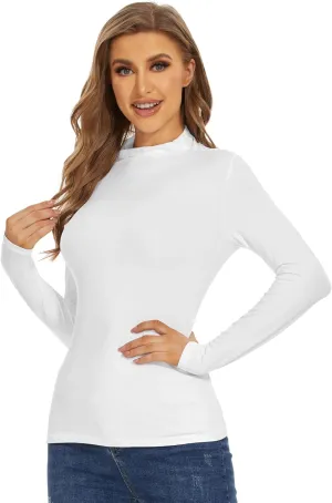 WiWi Women's Mock Turtleneck Pullover Tops Long Sleeve Pajama Top Viscose from Bamboo Slim Fit Underwear S-XXL