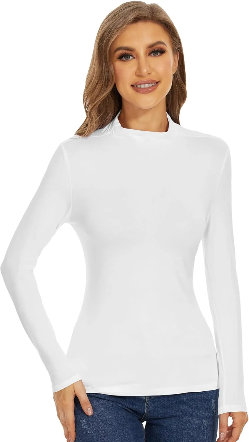 WiWi Women's Mock Turtleneck Pullover Tops Long Sleeve Pajama Top Viscose from Bamboo Slim Fit Underwear S-XXL
