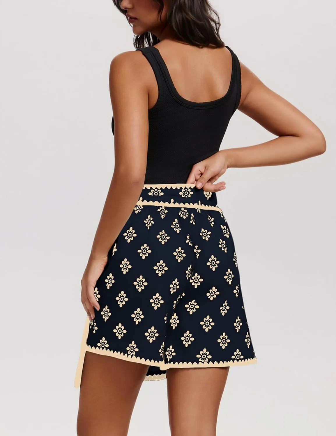 Women Wrap Skort 2025 Casual Summer Flowy Mini Skirt Knot Side Elastic Waist Bodycon Print Skirt with Belt