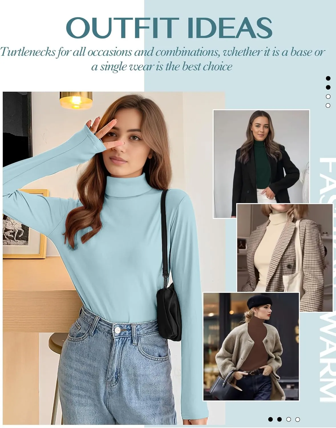 Womens Long Sleeve Turtleneck T-Shirts Mock Neck Underwear Fall Winter Fashion Base Layer Casual Lightweight Soft Tops