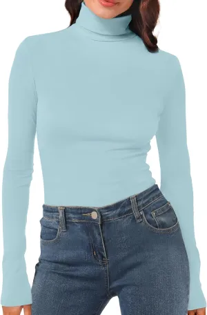 Womens Long Sleeve Turtleneck T-Shirts Mock Neck Underwear Fall Winter Fashion Base Layer Casual Lightweight Soft Tops