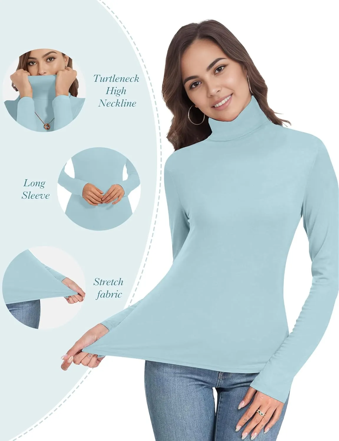 Womens Long Sleeve Turtleneck T-Shirts Mock Neck Underwear Fall Winter Fashion Base Layer Casual Lightweight Soft Tops