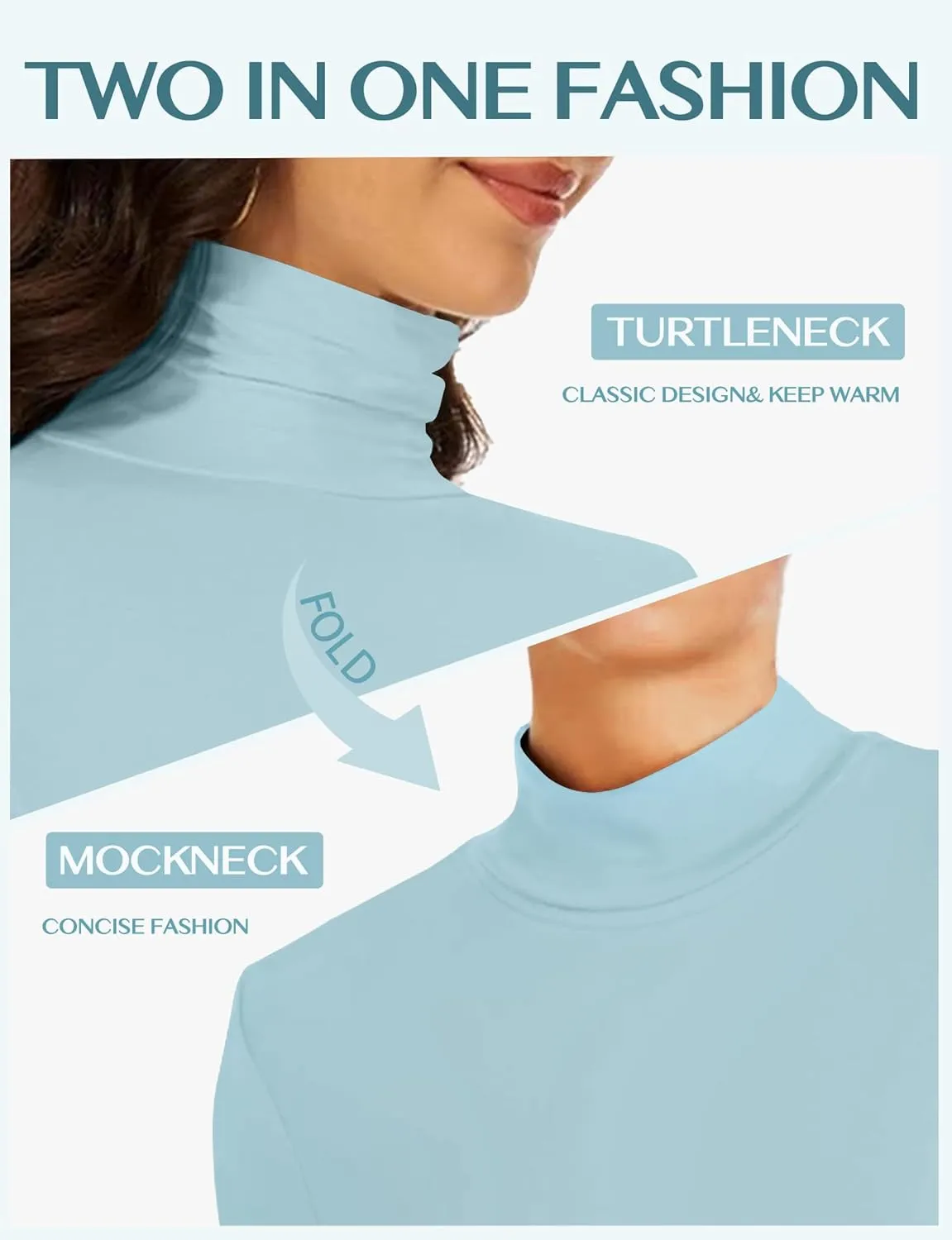 Womens Long Sleeve Turtleneck T-Shirts Mock Neck Underwear Fall Winter Fashion Base Layer Casual Lightweight Soft Tops
