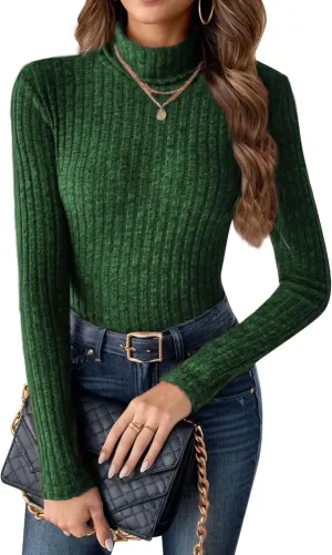 Womens Long Sleeve Turtleneck Tops Ribbed Thermal Underwear Shirt Slim Fit Fall Pullover Sweater