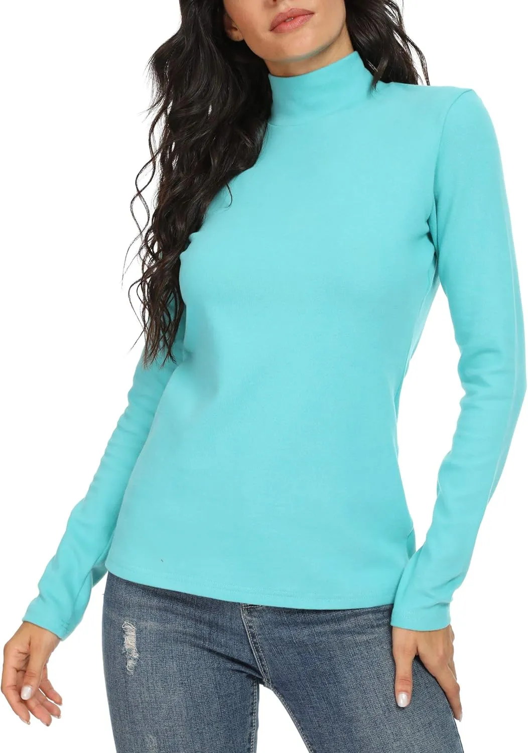 Women's Mock Turtleneck Cotton Long Sleeve Layering T Shirt Tops